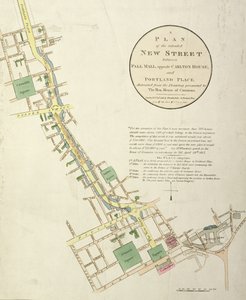 ジョンナッシュ（1758-1835）パブによって設計された、カールトンハウスの向かいのポールモールとポートランドプレイスの間の意図された新しい通りの計画。 J・ブース、1818年